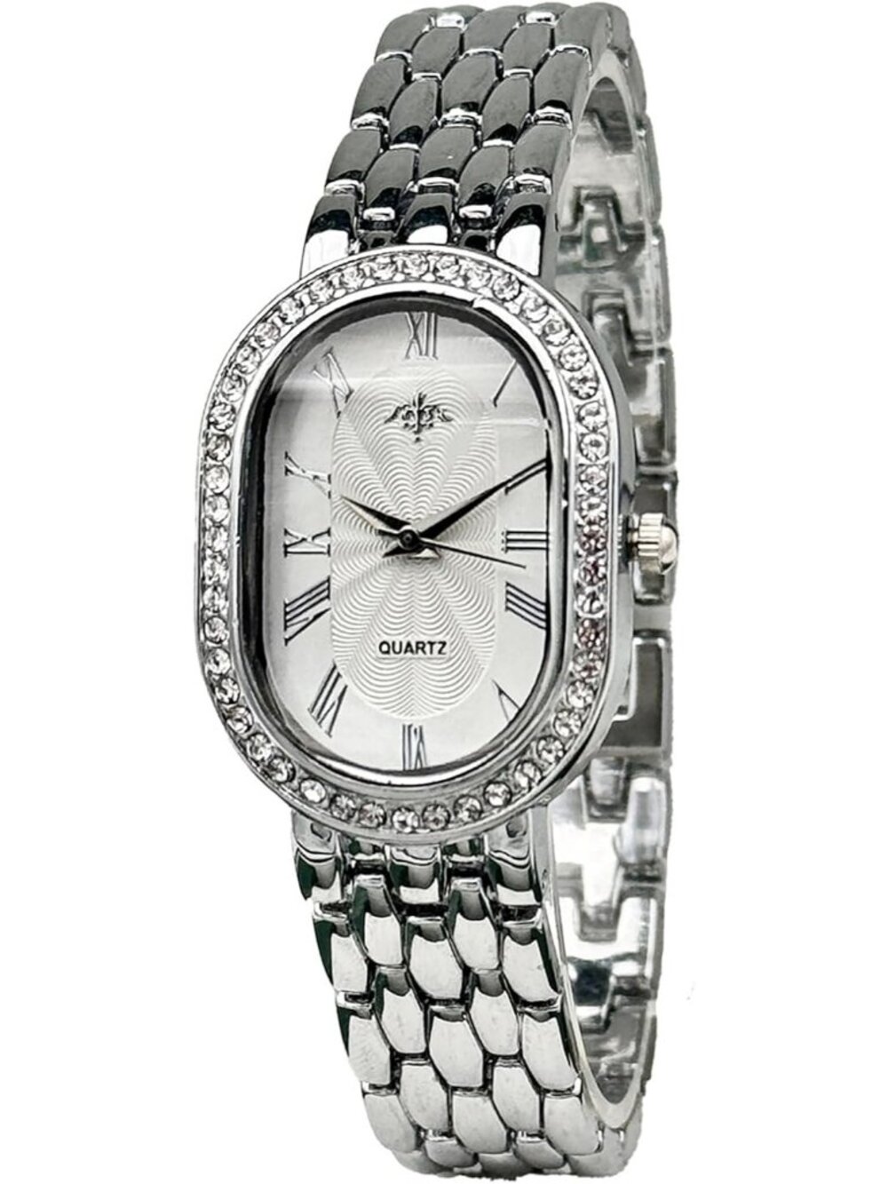 Women's Silver Vintage Rome Oval Case Adjustable Stainless Steel Analog Watches